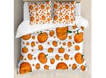 Abakuhaus Copripiumino Harvest, Zucca Di Halloween, Antiacaro, Adatto A Chi Soffre Di Allergie, Con Federe, 200 Cm X 200 Cm - 80 X 80 Cm, Arancione Verde Bianco
