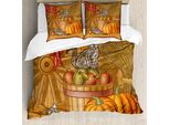 Abakuhaus Copripiumino Ernte, Rustikaler Barnyard Kitten, Antiacaro, Adatto A Chi Soffre Di Allergie, Con Federe, 200 Cm X 200 Cm - 80 X 80 Cm, Arancione Vermiglio Tan