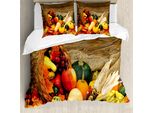 Abakuhaus Copripiumino Harvest, Alimenti Sparsi Sul Tavolo, Antiacaro, Adatto A Chi Soffre Di Allergie, Con Federe, 155 Cm X 220 Cm - 80 X 80 Cm, Vermiglio Marrone Verde