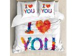 Abakuhaus Ti Amo Copripiumino, Frase Acquerellata, Antiacaro, Adatto A Chi Soffre Di Allergie, Con Federe, 155 Cm X 220 Cm - 80 X 80 Cm, Multicolore
