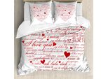 Abakuhaus Ti Amo Copripiumino, Parole D'amore Universale, Antiacaro Adatto A Chi Soffre Di Allergie Con Federe, 200 Cm X 200 Cm - 80 X 80 Cm, Rosso-Bianco