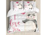 Abakuhaus Ti Amo Copripiumino, Palloncino Panda, Antiacaro, Adatto A Chi Soffre Di Allergie, Con Federe, 200 Cm X 200 Cm - 80 X 80 Cm, Corallo Scuro Avorio Grigio