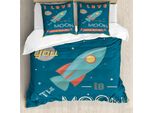 Abakuhaus Ti Amo Set Copripiumino Per Letti Matrimoniali, Astronave Galassia, Antiacaro, Adatto A Chi Soffre Di Allergie, Con Federe, Blu Scuro E Rosso Corallo