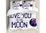 Abakuhaus Ti Amo Copripiumino, Universo Luna Cuore, Antiacaro Adatto A Chi Soffre Di Allergie Con Federe, 200 Cm X 200 Cm - 80 X 80 Cm, Viola Scuro