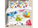 Abakuhaus Copripiumino Vogel, Simpatici Uccellini Sun Cartoon, Antiacaro, Adatto A Chi Soffre Di Allergie, Con Federe, 200 Cm X 200 Cm - 80 X 80 Cm, Multicolore