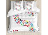 Abakuhaus Lettera Copripiumino, S Con Motivo Musicale, Antiacaro, Adatto A Chi Soffre Di Allergie, Con Federe, 200 Cm X 200 Cm - 80 X 80 Cm, Multicolore