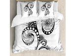 Abakuhaus Copripiumino Folkloric, Disegni Artistici, Antiacaro, Adatto A Chi Soffre Di Allergie, Con Federe, 155 Cm X 220 Cm - 80 X 80 Cm, Bianco E Nero