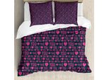 Abakuhaus Ti Amo Copripiumino, Motivo Romantico A Cuori, Antiacaro, Adatto A Chi Soffre Di Allergie, Con Federe, 200 Cm X 200 Cm - 80 X 80 Cm, Magenta Grigio Scuro