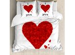 Abakuhaus Ti Amo Copripiumino, Bouquet Di Fiori Amore, Antiacaro, Adatto A Chi Soffre Di Allergie, Con Federe, 200 Cm X 200 Cm - 80 X 80 Cm, Rosso-Bianco