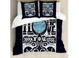 Abakuhaus Ti Amo Copripiumino, Stanza Galassia Stelle, Antiacaro Adatto A Chi Soffre Di Allergie Con Federe, 200 Cm X 200 Cm - 80 X 80 Cm, Blu Scuro Bianco