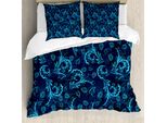 Abakuhaus Copripiumino Blu, Damasco Con Bordino, Antiacaro, Adatto A Chi Soffre Di Allergie, Con Federe, 155 Cm X 220 Cm - 80 X 80 Cm, Indaco Acquamarina
