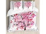 Abakuhaus Copripiumino Con Motivo Alberi, Alberi E Fiori Astratti, Antiacaro, Adatto A Chi Soffre Di Allergie, Con Federe, 155 Cm X 220 Cm - 80 X 80 Cm, Bianco, Marrone, Rosa