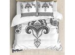 Abakuhaus Volk Copripiumino, Decorato Con Motivi Floreali Scarabocchiati, Antiacaro, Adatto A Chi Soffre Di Allergie, Con Federe, 155 Cm X 220 Cm - 80 X 80 Cm, Bianco E Nero