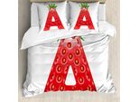 Abakuhaus Lettera A Copripiumino, Tema Fun Strawberry, Antiacaro, Adatto A Chi Soffre Di Allergie, Con Federe, 200 Cm X 200 Cm - 80 X 80 Cm, Vermiglio, Verde, Arancione