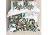 Abakuhaus Copripiumino Etnico, Motivi Floreali Tradizionali Elaborati, Antiacaro, Adatto A Chi Soffre Di Allergie, Con Federe, 155 Cm X 220 Cm - 80 X 80 Cm, Marrone Scuro, Verde, Blu