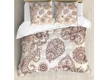 Abakuhaus Copripiumino Floreale, Motivo Paisley Monocromatico, Antiacaro E Anallergico Con Federe, 200 Cm X 200 Cm - 80 X 80 Cm, Beige Marrone