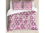 Abakuhaus Copripiumino Geometrico, Stile Doodle, Antiacaro, Adatto A Chi Soffre Di Allergie, Con Federe, 155 Cm X 220 Cm - 80 X 80 Cm, Viola Rosa Verde Oliva