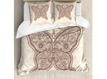 Abakuhaus Set Copripiumino In Henné Per Letti Matrimoniali, Decorazione A Farfalla, Antiacaro, Adatto A Chi Soffre Di Allergie, Con Federe, Marrone Castagna, Bianco Avorio