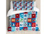 Abakuhaus Set Copripiumino Per Letti Matrimoniali, Tema Nautico, Stile Cartoon, Antiacaro, Adatto A Chi Soffre Di Allergie, Con Federe, Multicolore
