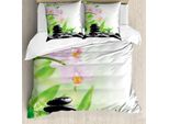 Copripiumino Abakuhaus Spa, Pietre Di Basalto Orchid, Antiacaro, Adatto A Chi Soffre Di Allergie, Con Federe, 200 Cm X 200 Cm - 80 X 80 Cm, Nero-Rosa-Verde
