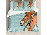 Abakuhaus Copripiumino Moderno, Scarpe Sportive Vintage, Antiacaro E Anallergico Con Federe, 155 Cm X 220 Cm - 80 X 80 Cm, Arancione Azzurro