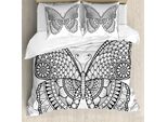 Abakuhaus Volk Copripiumino, Grafica Monocromatica Con Farfalle, Antiacaro, Adatto A Chi Soffre Di Allergie, Con Federe, 155 Cm X 220 Cm - 80 X 80 Cm, Bianco E Nero