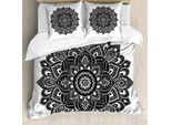 Abakuhaus Copripiumino Asiatico, Motivo Floreale Vintage, Antiacaro, Adatto A Chi Soffre Di Allergie, Con Federe, 200 Cm X 200 Cm - 80 X 80 Cm, Bianco E Nero