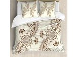 Abakuhaus Set Copripiumino In Henné Per Letti Matrimoniali, Motivo Mehndi Dell'asia Meridionale, Antiacaro, Adatto A Chi Soffre Di Allergie, Con Federe, Marrone Crema