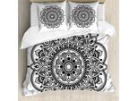 Abakuhaus Set Copripiumino In Henné Per Letti Matrimoniali, Ispirazione Floreale Etnica, Antiacaro, Adatto A Chi Soffre Di Allergie, Con Federe, Grigio Antracite E Bianco