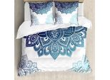Abakuhaus Flora Copripiumino, Mandala Dai Colori Vivaci, Antiacaro Adatto A Chi Soffre Di Allergie Con Federe, 155 Cm X 220 Cm - 80 X 80 Cm, Azzurro Blu Scuro