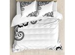 Abakuhaus Copripiumino Asiatico, Motivo Floreale Orientale, Antiacaro, Adatto A Chi Soffre Di Allergie, Con Federe, 155 Cm X 220 Cm - 80 X 80 Cm, Bianco E Nero