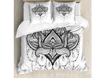 Abakuhaus Volk Copripiumino, Lotus Flower Kultur, Antiacaro, Adatto A Chi Soffre Di Allergie, Con Federe, 200 Cm X 200 Cm - 80 X 80 Cm, Bianco Nero