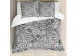 Abakuhaus Copripiumino Orientale, Motivo Monocromatico, Antiacaro, Adatto A Chi Soffre Di Allergie, Con Federe, 200 Cm X 200 Cm - 80 X 80 Cm, Bianco E Nero