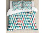 Abakuhaus Copripiumino Geometrico, Triangoli Esagonali, Antiacaro, Adatto A Chi Soffre Di Allergie, Con Federe, 155 Cm X 220 Cm - 80 X 80 Cm, Turchese Verde Acqua Corallo
