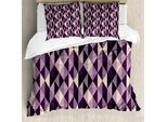 Abakuhaus Set Copripiumino Geometrico Per Letti Matrimoniali, Triangoli Astratti, Antiacaro, Adatto A Chi Soffre Di Allergie, Con Federe, Viola Scuro, Lilla, Avorio, Prugna