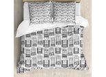 Abakuhaus Copripiumino Geometrico, Edificio Residenziale, Antiacaro, Adatto A Chi Soffre Di Allergie, Con Federe, 155 Cm X 220 Cm - 80 X 80 Cm, Grigio Bianco