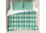 Abakuhaus Copripiumino Geometrico, Forma Ovale Astratta, Antiacaro, Adatto A Chi Soffre Di Allergie, Con Federe, 200 Cm X 200 Cm - 80 X 80 Cm, Blu Cadetto Verde Chiaro