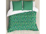 Abakuhaus Set Copripiumino Per Letti Matrimoniali, Pavone Boho Spirituale, Antiacaro, Adatto A Chi Soffre Di Allergie, Con Federe, Verde Giada, Blu Caramello