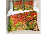 Abakuhaus Copripiumino Giapponese, Fiori Di Sakura, Antiacaro, Adatto A Chi Soffre Di Allergie, Con Federe, 155 Cm X 220 Cm - 80 X 80 Cm, Verde Vermiglio Marrone