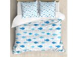 Abakuhaus Copripiumino Fisch, Disegno Geometrico A Rete, Antiacaro, Adatto A Chi Soffre Di Allergie, Con Federe, 155 Cm X 220 Cm - 80 X 80 Cm, Blu, Azzurro, Bianco