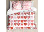 Abakuhaus Copripiumino San Valentino, Cuori Romantici, Antiacaro, Adatto A Chi Soffre Di Allergie, Con Federe, 155 Cm X 220 Cm - 80 X 80 Cm, Rosa Vermiglio Bianco