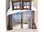Abakuhaus Copripiumino Rustico, Motivo Invernale, Antiacaro, Adatto A Chi Soffre Di Allergie, Con Federe, 200 Cm X 200 Cm - 80 X 80 Cm, Color Umbra Bianco Blu
