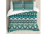 Abakuhaus Copripiumino Etnico, Disegno Azteco, Antiacaro, Adatto A Chi Soffre Di Allergie, Con Federe, 155 Cm X 220 Cm - 80 X 80 Cm, Verde Acqua Turchese Marrone Chiaro