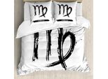 Abakuhaus Copripiumino Vergine, Segno Zodiacale Vergine, Antiacaro, Adatto A Chi Soffre Di Allergie, Con Federe, 155 Cm X 220 Cm - 80 X 80 Cm, Bianco E Nero