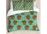 Abakuhaus Copripiumino Igel, Stile Cartoon Divertente, Antiacaro, Adatto A Chi Soffre Di Allergie, Con Federe, 155 Cm X 220 Cm - 80 X 80 Cm, Verde Mare Multicolore