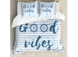 Abakuhaus Good Vibes Set Copripiumino Per Letti Matrimoniali, Stile Nautico Marittimo, Antiacaro, Adatto A Chi Soffre Di Allergie, Con Federe, Blu Notte E Azzurro