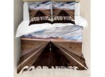 Abakuhaus Riposo Copripiumino, Roadme, Antiacaro, Adatto A Chi Soffre Di Allergie, Con Federe, 155 Cm X 220 Cm - 80 X 80 Cm, Marrone Blu Scuro Bianco
