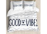 Abakuhaus Good Vibes Set Copripiumino Per Letti Matrimoniali, Cuore Carino, Antiacaro, Adatto A Chi Soffre Di Allergie, Con Federe, Blu Scuro E Bianco