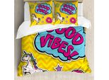 Abakuhaus Good Vibes Set Copripiumino Per Letti Matrimoniali, Unicorno-Ciambella Divertente, Antiacaro, Adatto A Chi Soffre Di Allergie, Con Federe, Multicolore