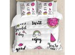 Abakuhaus Good Vibes Set Copripiumino Per Letti Matrimoniali, Giorno Felice E Dolce, Antiacaro Adatto A Chi Soffre Di Allergie Con Federe, Multicolore